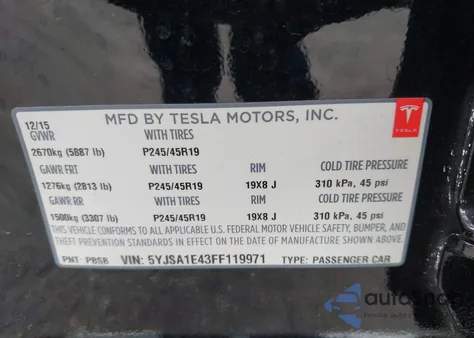 2015 Tesla Model S 85D/P85D из США, поврежденный, VIN 5YJSA1E43FF119971